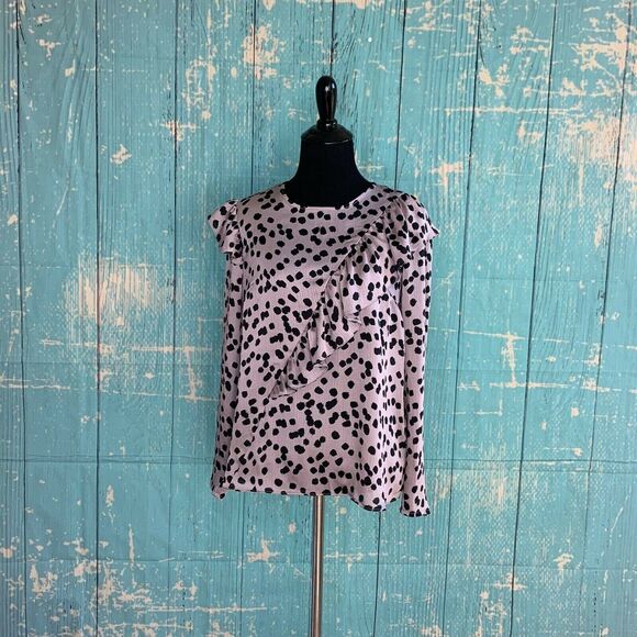 Topshop Animal Print Ruffle Across Long Sleeves Blouse Size 2 - Picture 7 of 10